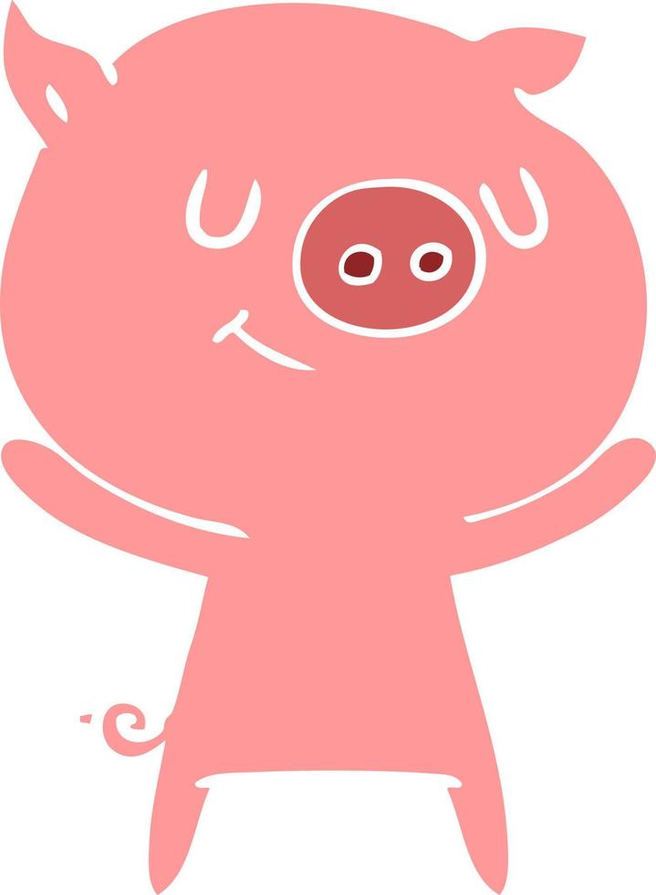 happy flat color style cartoon pig vector