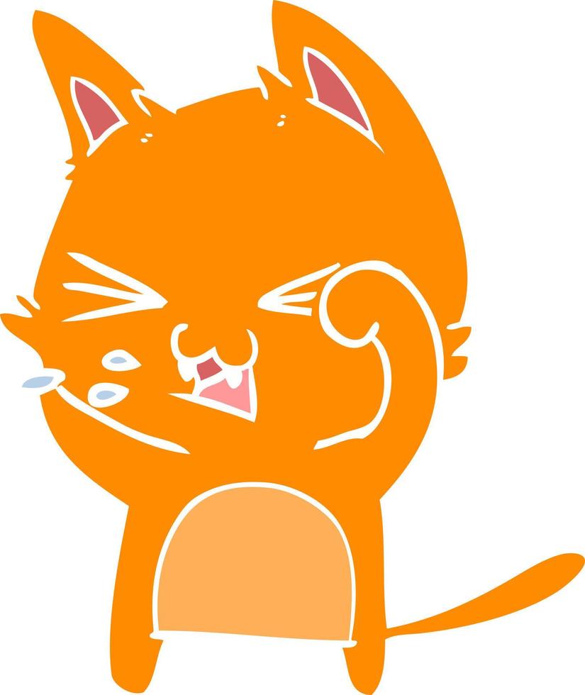 flat color style cartoon cat hissing vector