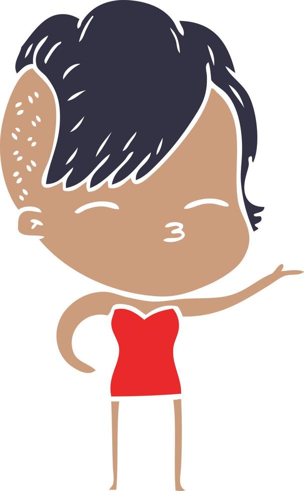 flat color style cartoon squinting girl vector