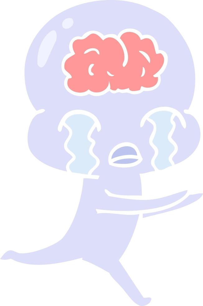 flat color style cartoon big brain alien crying vector