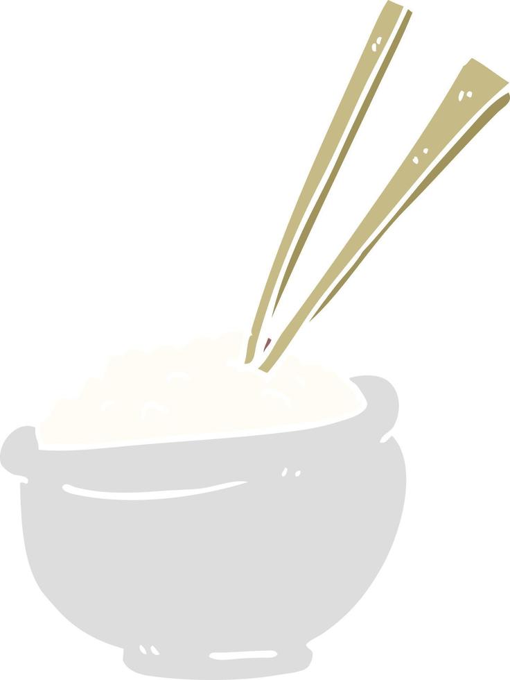 cartoon doodle bowl of rice with chopsticks vector