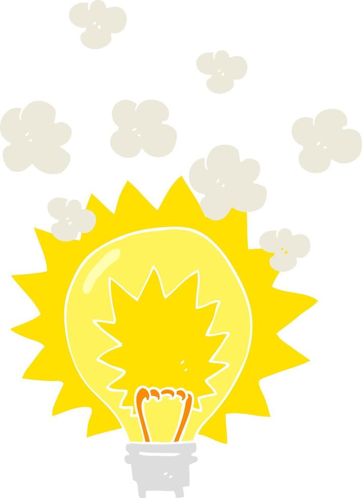 flat color illustration of a cartoon light bulb shining vector