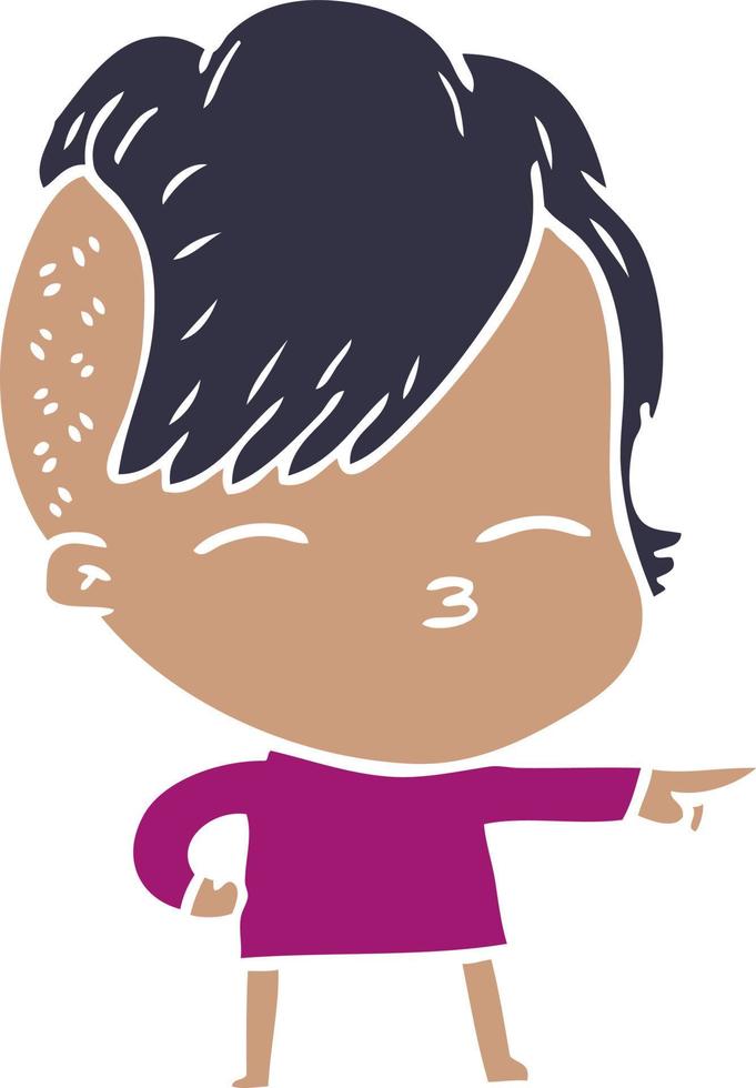 flat color style cartoon squinting girl vector