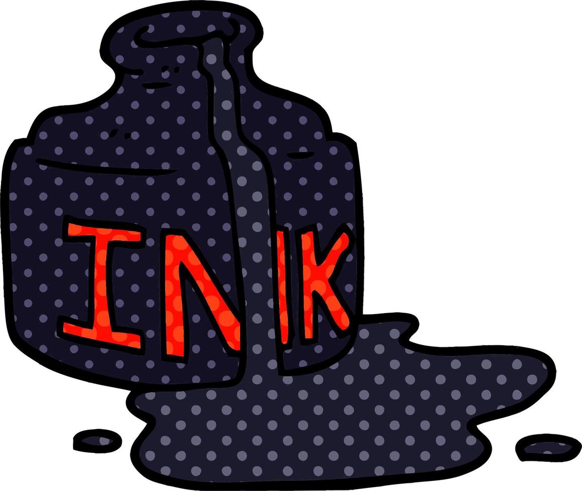 cartoon doodle spilled ink bottle vector