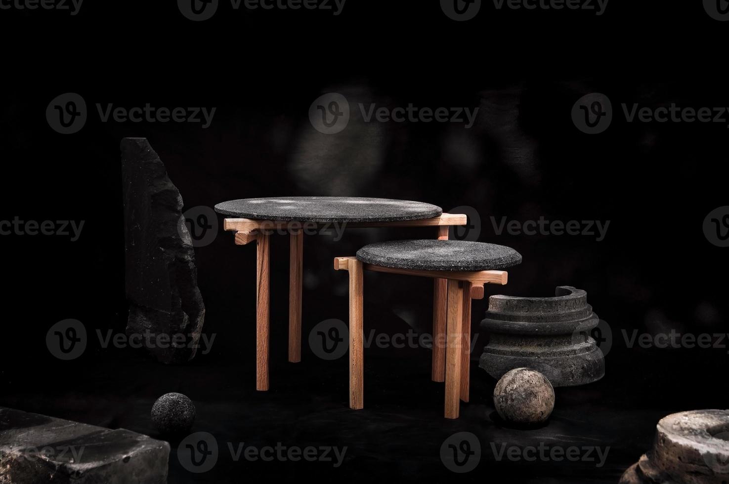 designer side or center coffee table, top in natural stone, volcanic stone, quarry or terrazz photo