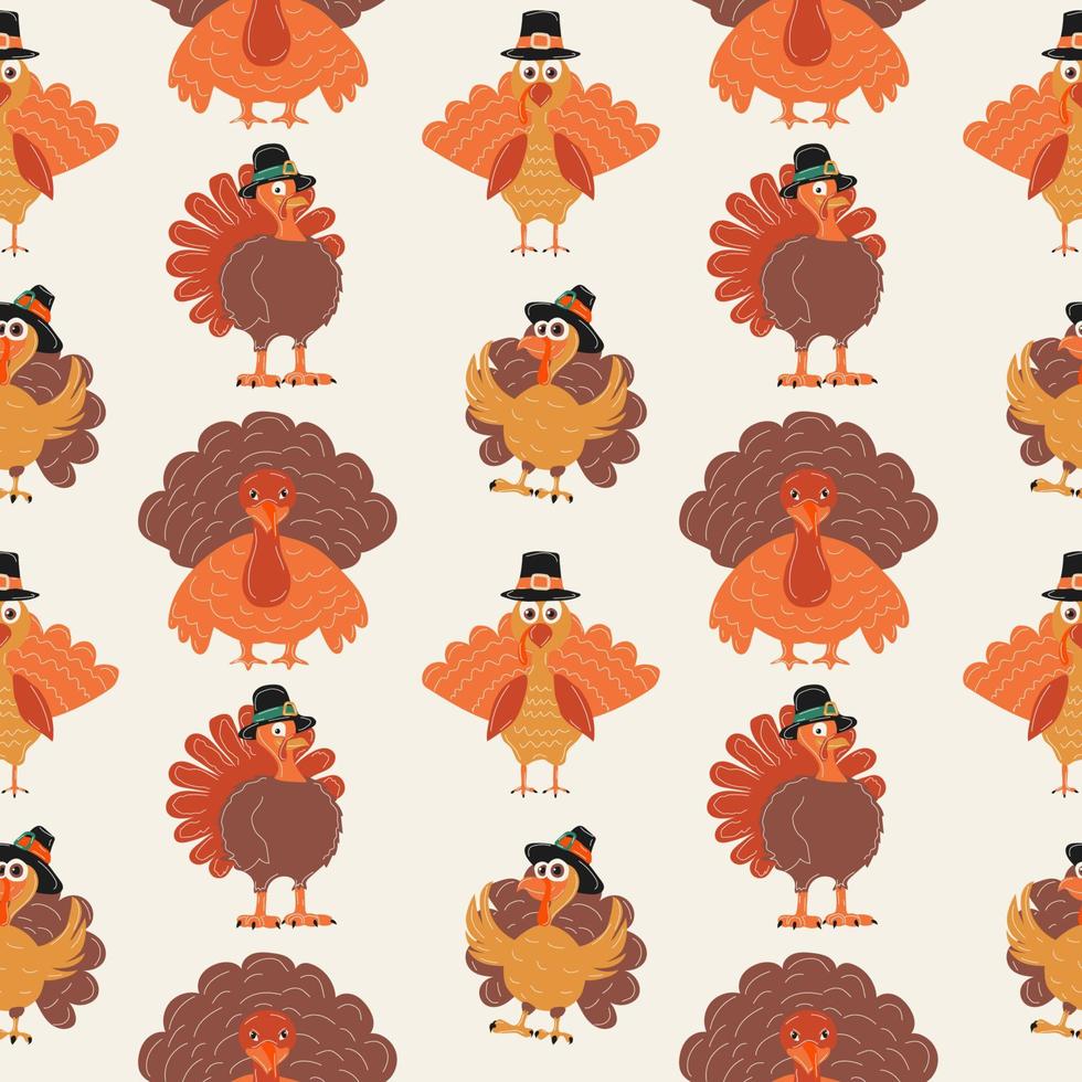 Happy Thanksgiving Day. Seamless pattern Cartoon Turkey and Pilgrim Hut. Set. .Vector in cartoon style. vector