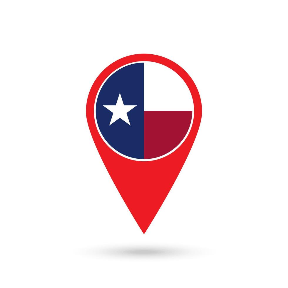 Map pointer with flag of Texas. Vector illustration.