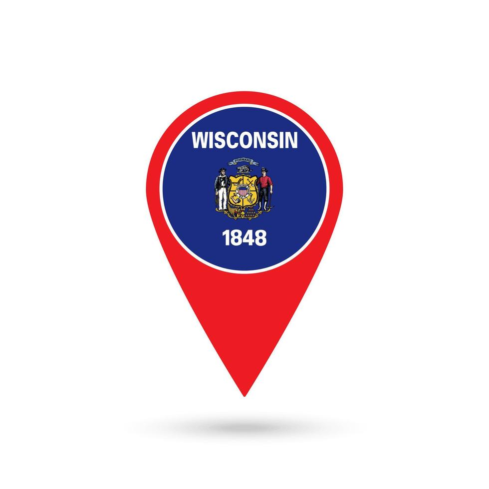 Map pointer with flag of Wisconsin. Vector illustration.