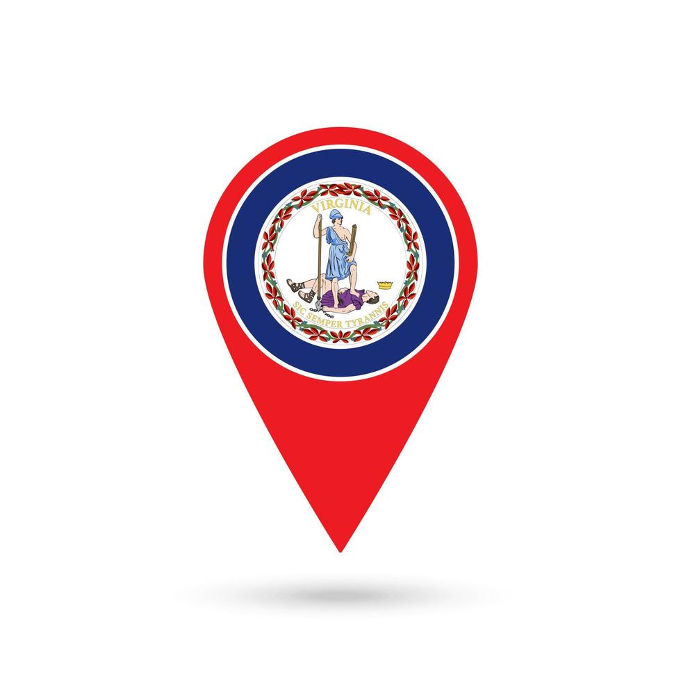 Map pointer with flag of Virginia. Vector illustration.