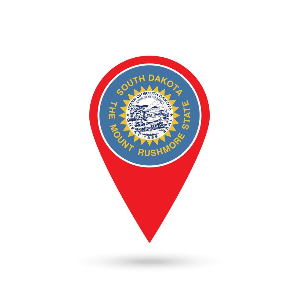 Map pointer with flag of South Dakota. Vector illustration.