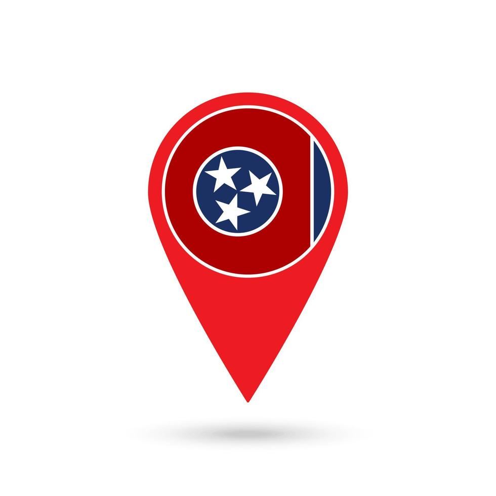 Map pointer with flag of Tennessee. Vector illustration.