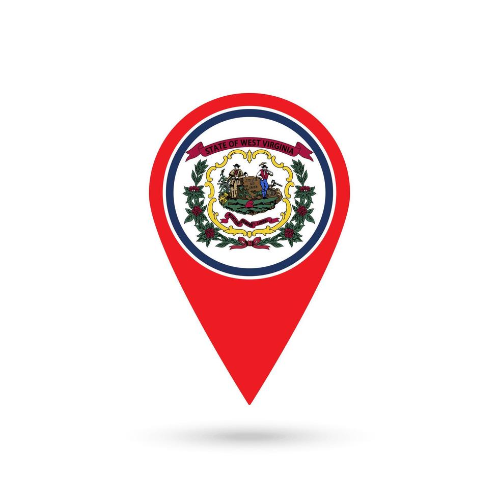 puntero de mapa con bandera de virginia occidental. ilustración vectorial vector