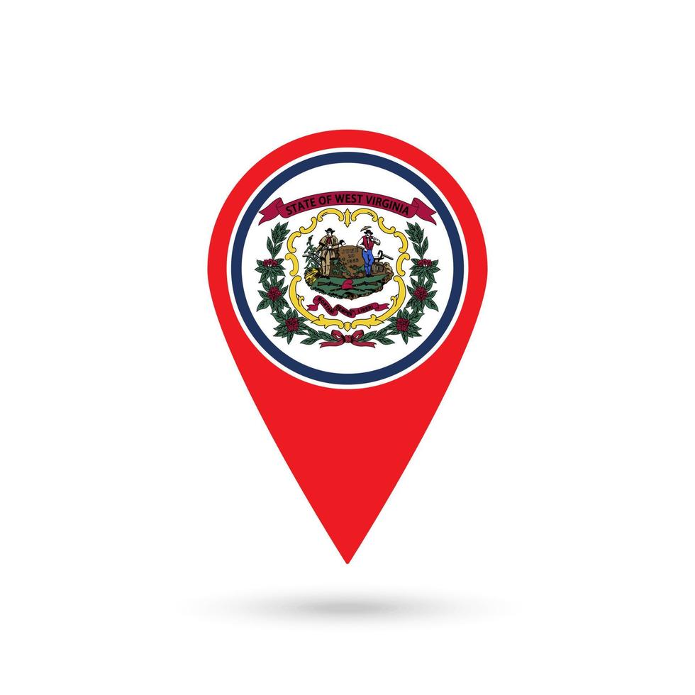 Map pointer with flag of West Virginia. Vector illustration.
