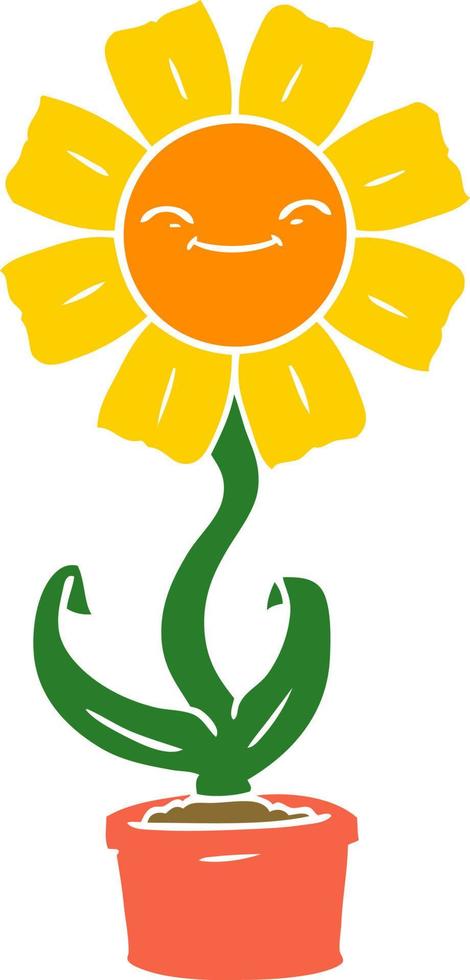 happy flat color style cartoon flower vector