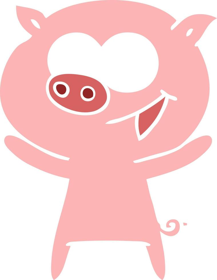 cheerful pig flat color style cartoon vector