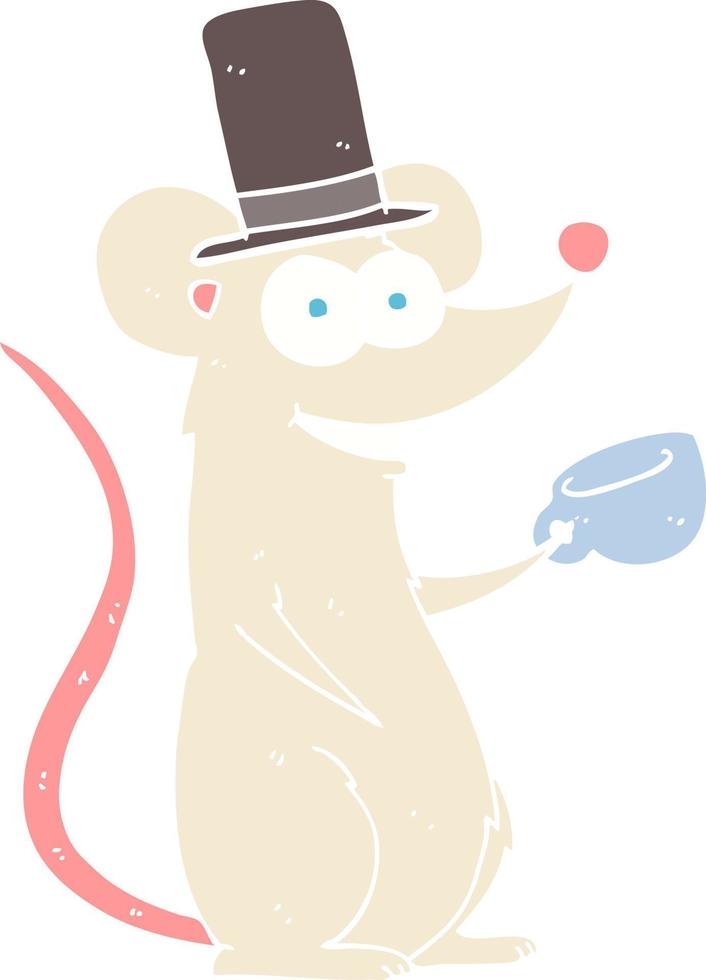 flat color illustration of a cartoon mouse with teacup vector