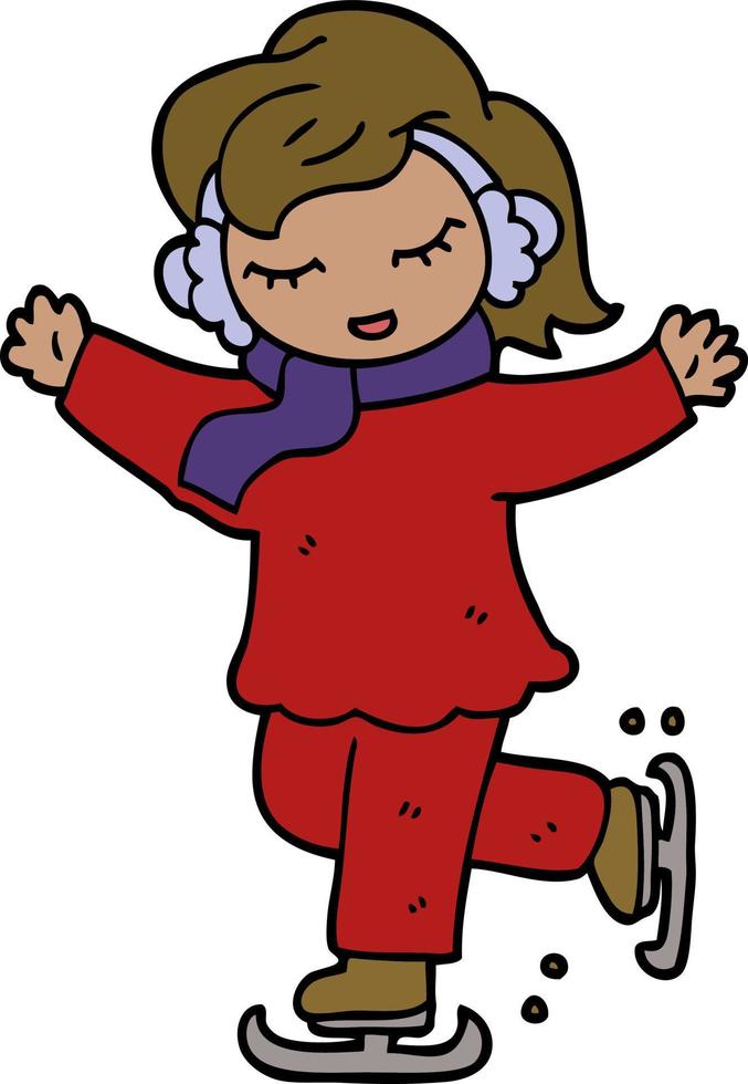 cartoon doodle girl ice skating vector