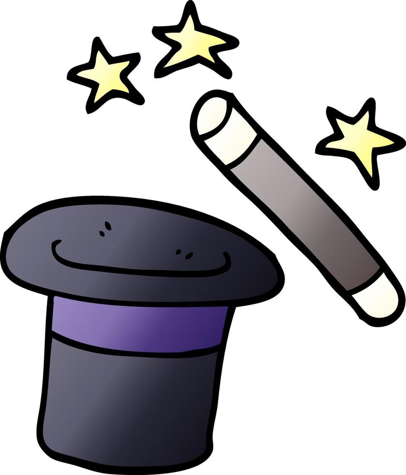 cartoon doodle magicians hat and wand vector