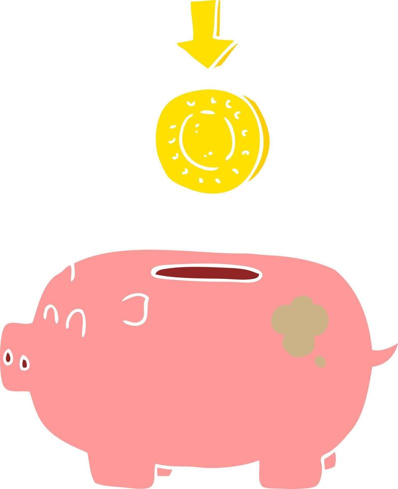 flat color illustration of a cartoon piggy bank vector