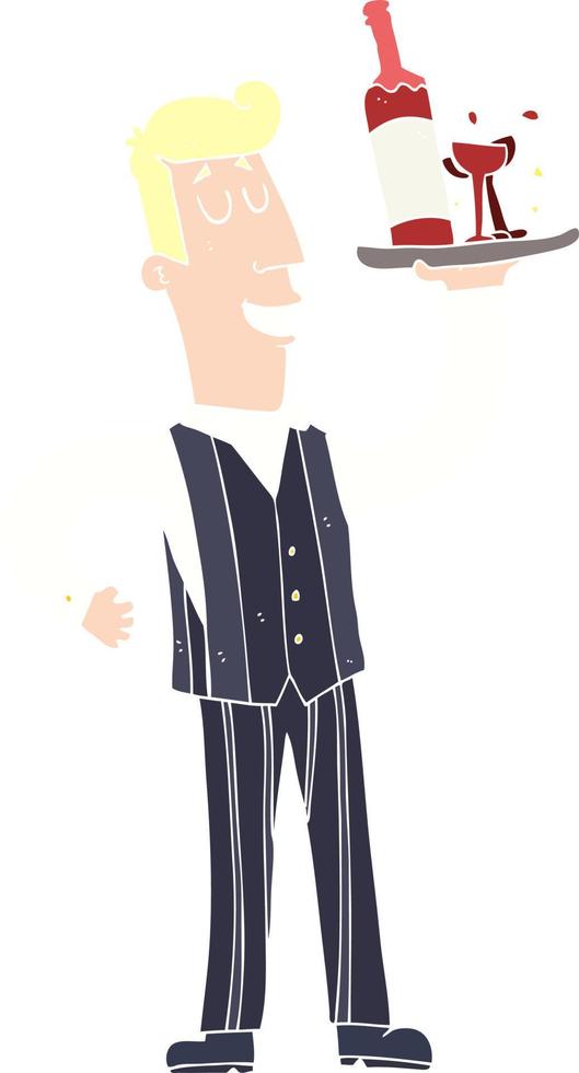 flat color illustration of a cartoon waiter vector