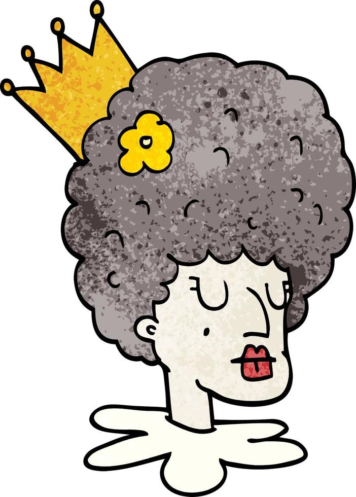 cartoon doodle queen in makeup and huge wig vector