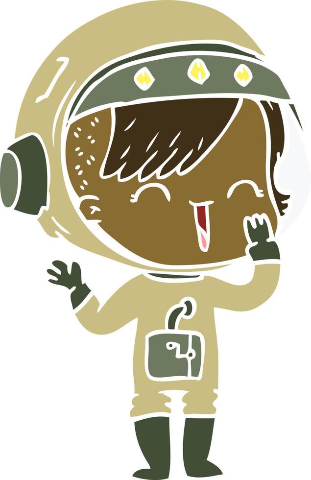 niña astronauta riendo de dibujos animados de estilo de color plano vector