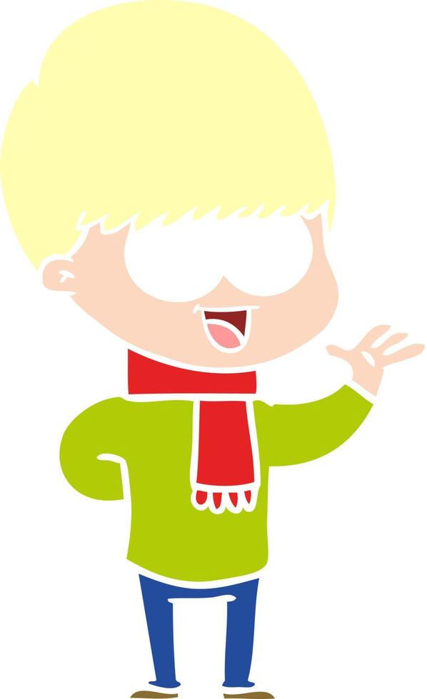 niño de dibujos animados de estilo de color plano feliz agitando vector