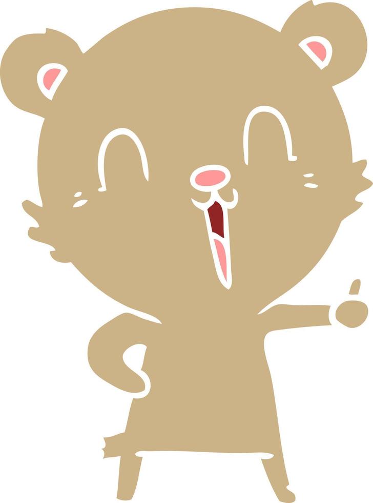 happy laughing flat color style cartoon bear vector