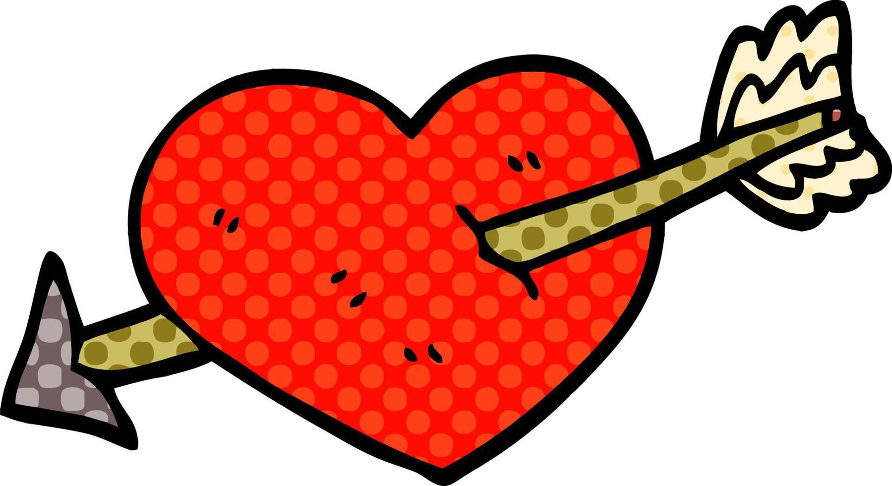 cartoon doodle heart shot through with arrow vector