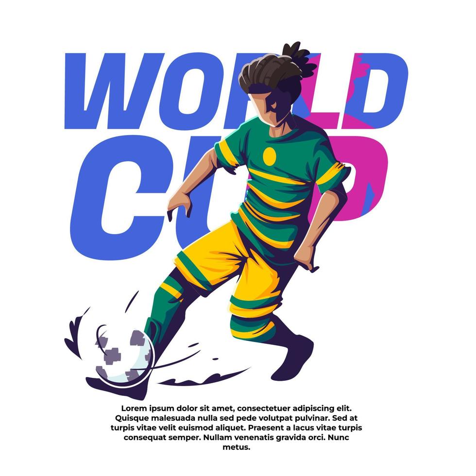 ilustración de la copa mundial de un jugador regateando vector