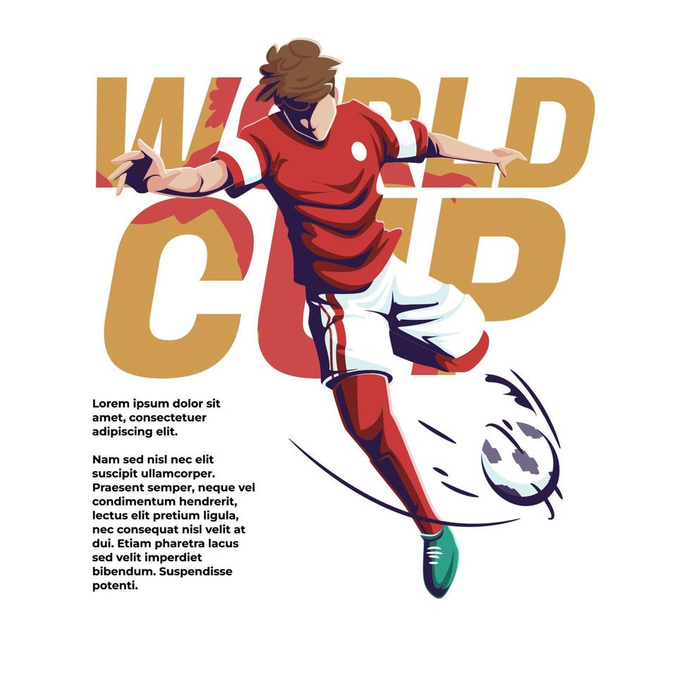 ilustración de la copa mundial de un jugador pateando la portería vector