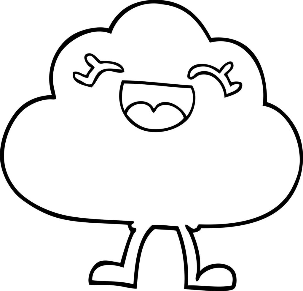 line drawing cartoon happy grey cloud vector