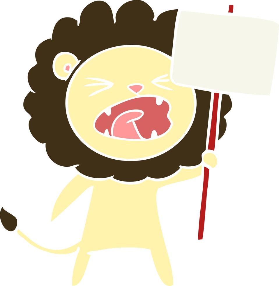 flat color style cartoon lion with protest sign vector