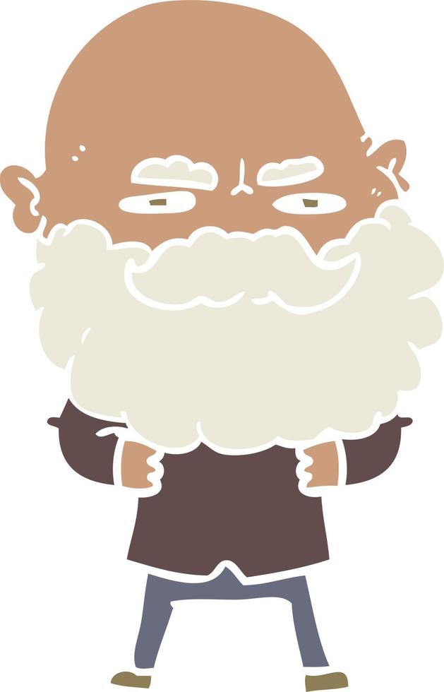 hombre de dibujos animados de estilo de color plano con barba frunciendo el ceño vector