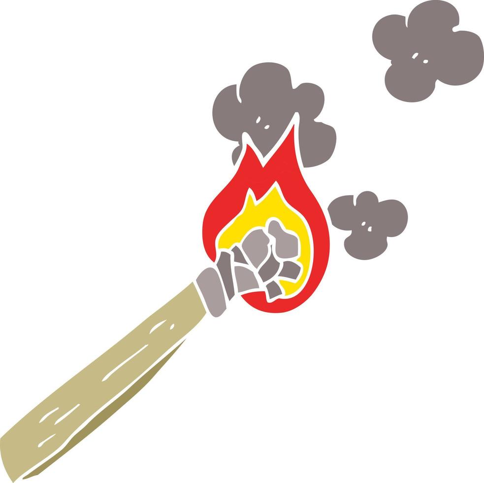 flat color illustration of a cartoon burning wood torch vector