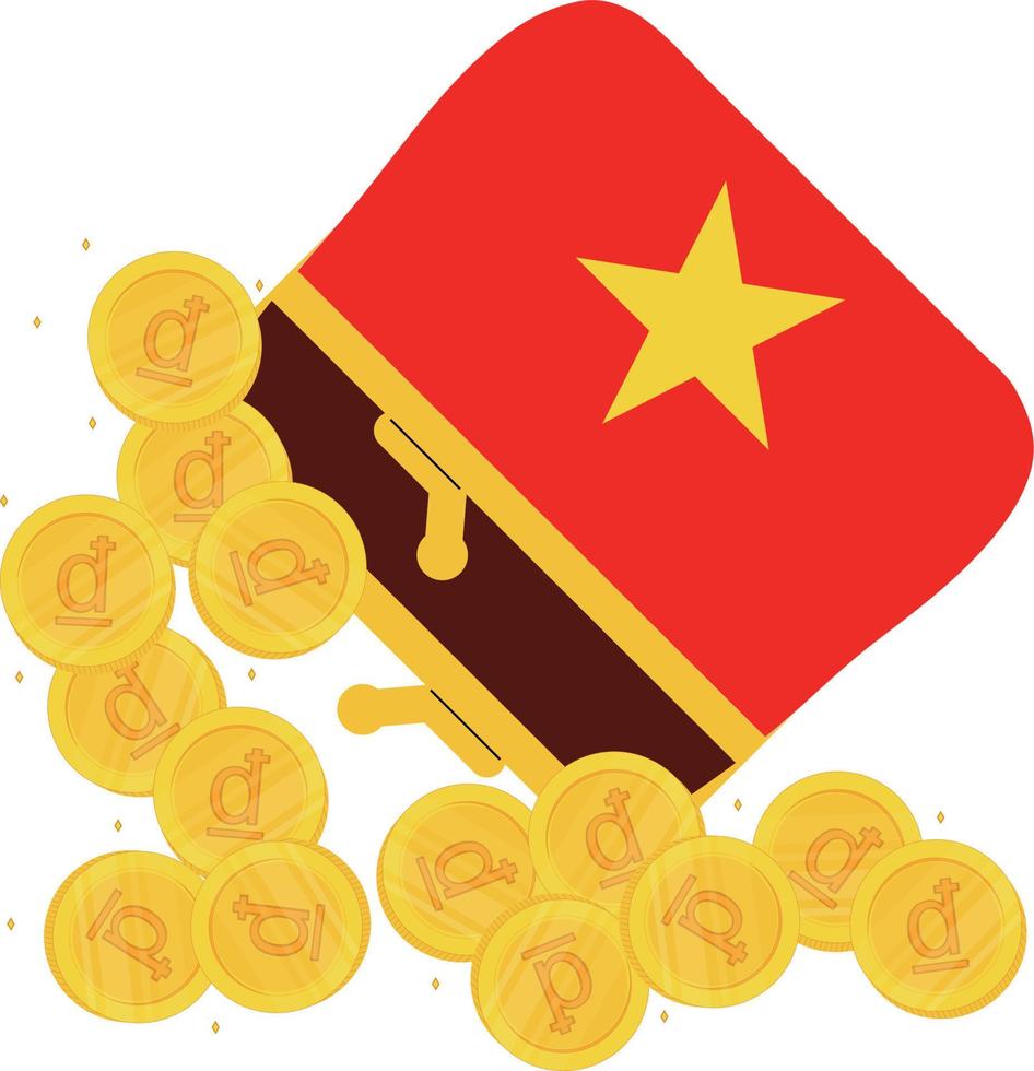 Vietnam flag vector hand drawn,Vietnamese Dong Coin vector hand drawn