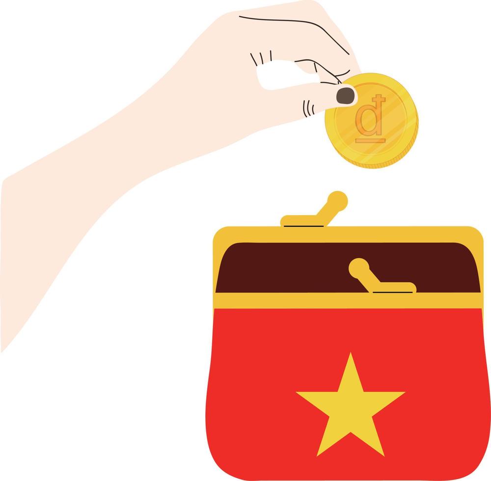 Vietnam flag vector hand drawn,Vietnamese Dong Coin vector hand drawn