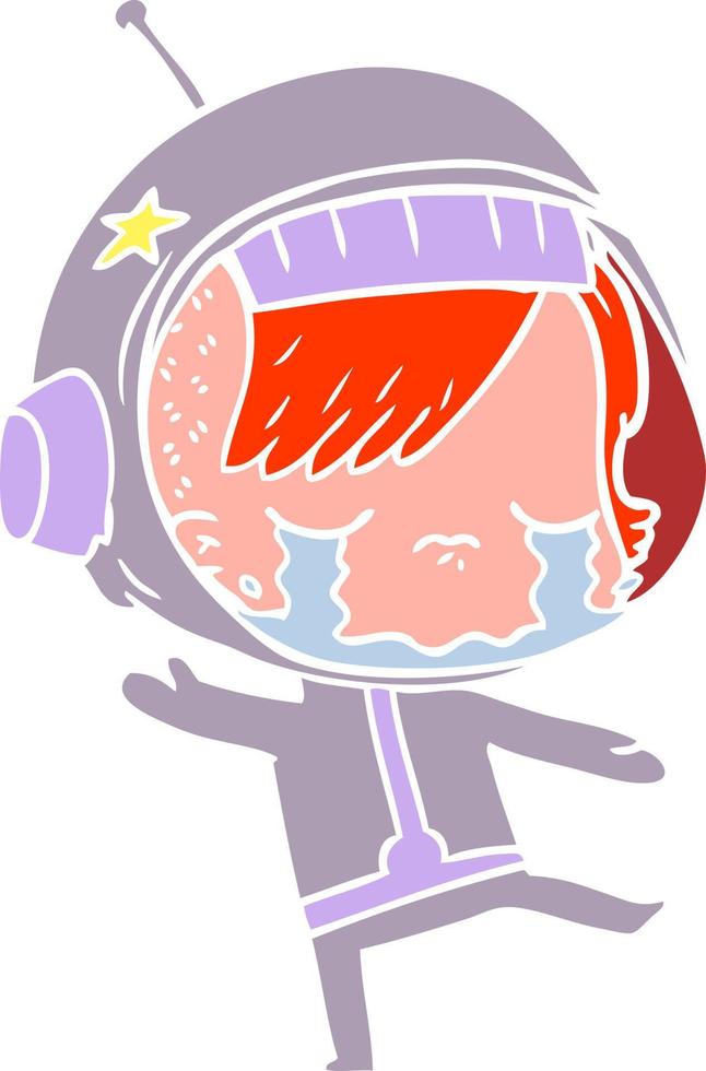 niña astronauta llorando de dibujos animados de estilo de color plano vector