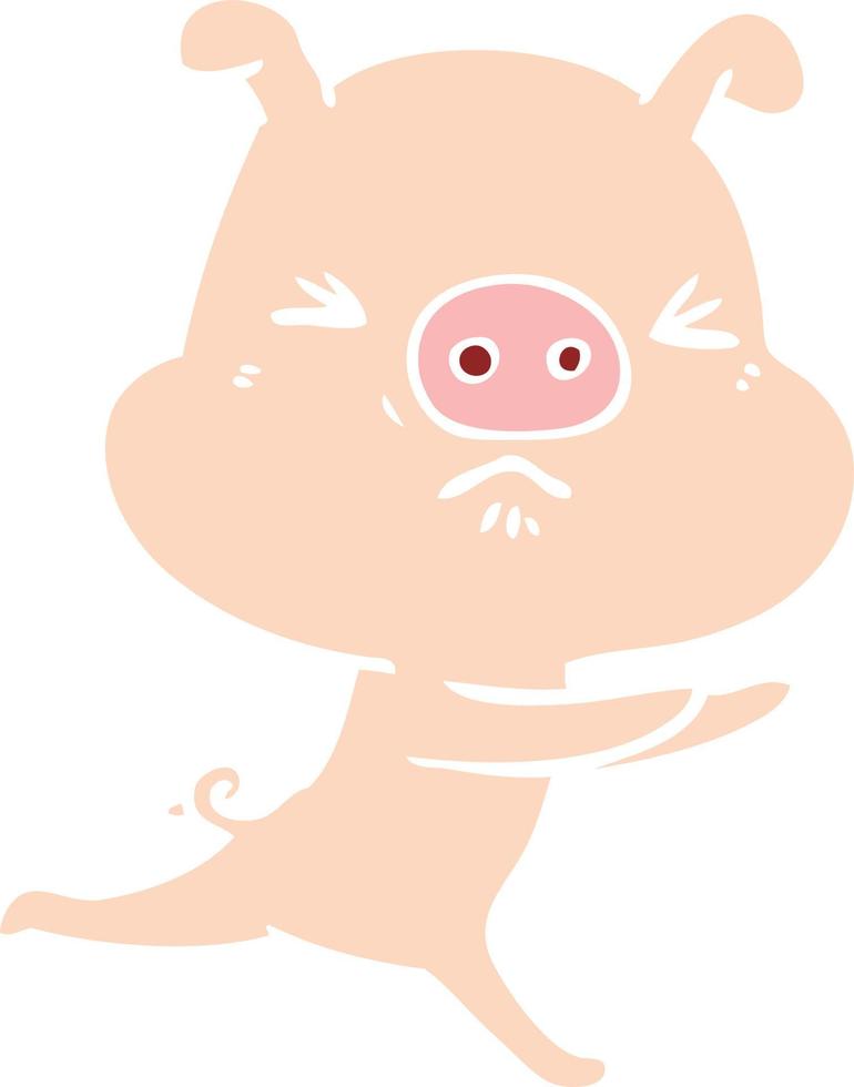 cerdo enojado de dibujos animados de estilo de color plano corriendo vector