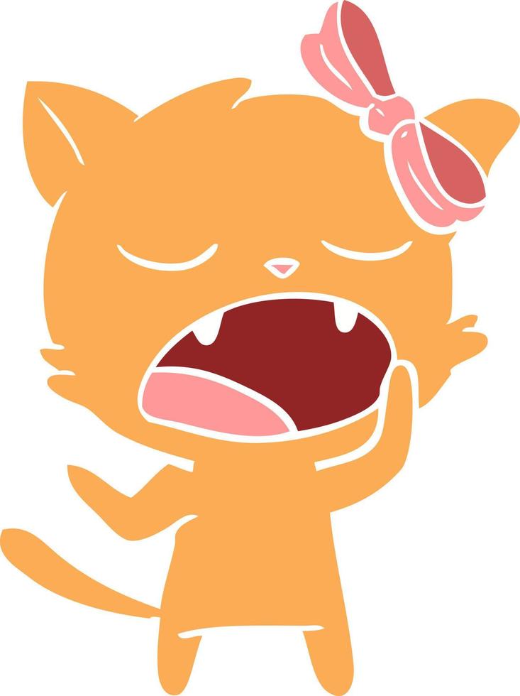 flat color style cartoon yawning cat vector