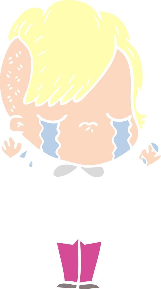 flat color style cartoon crying girl vector