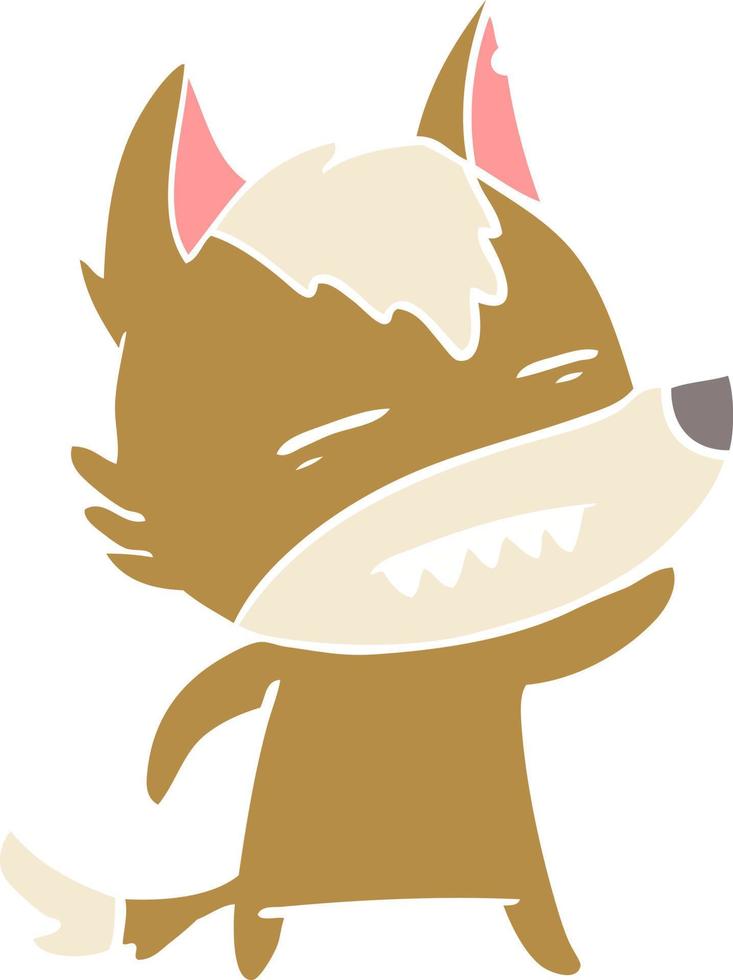 flat color style cartoon wolf waving showing teeth vector