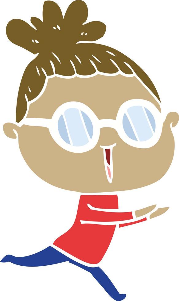 mujer de dibujos animados de estilo de color plano con gafas vector