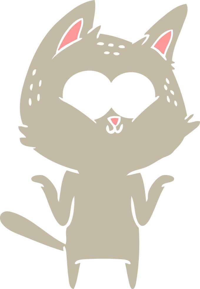 flat color style cartoon cat shrugging shoulders vector