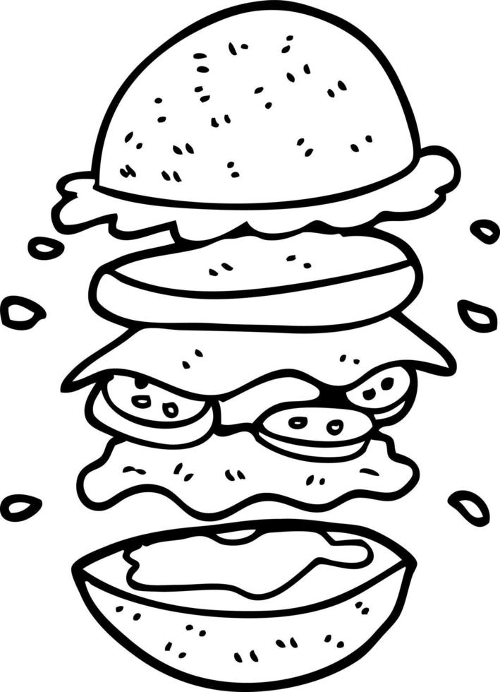 line drawing cartoon huge burger vector