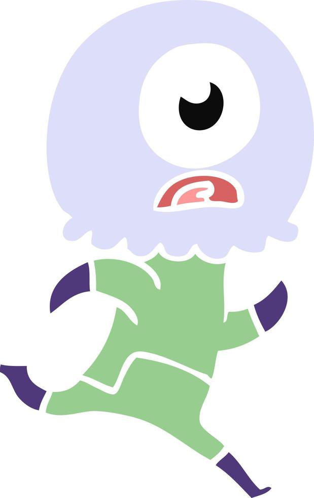 flat color style cartoon cyclops alien spaceman running vector