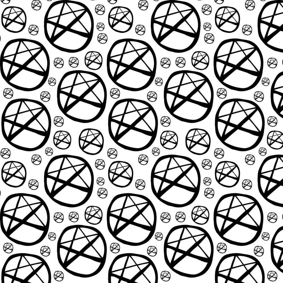 patrón sin costuras de símbolo de pentagrama rociado. ilustración vectorial con overspray en negro sobre blanco. vector