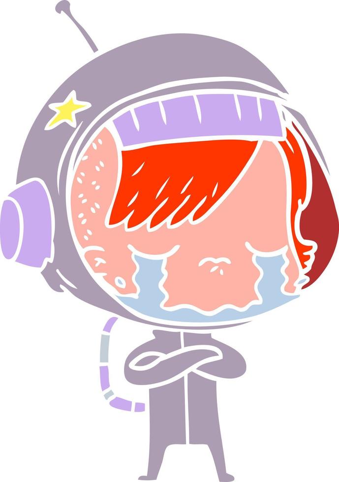 flat color style cartoon crying astronaut girl vector