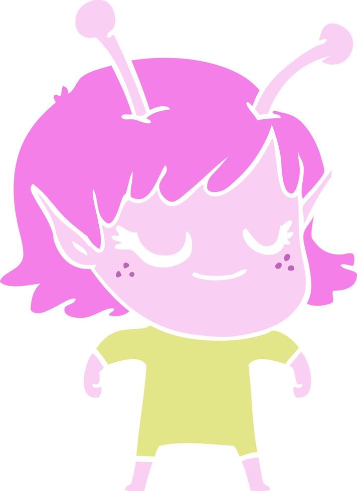 dibujos animados de estilo de color plano de niña alienígena sonriente vector