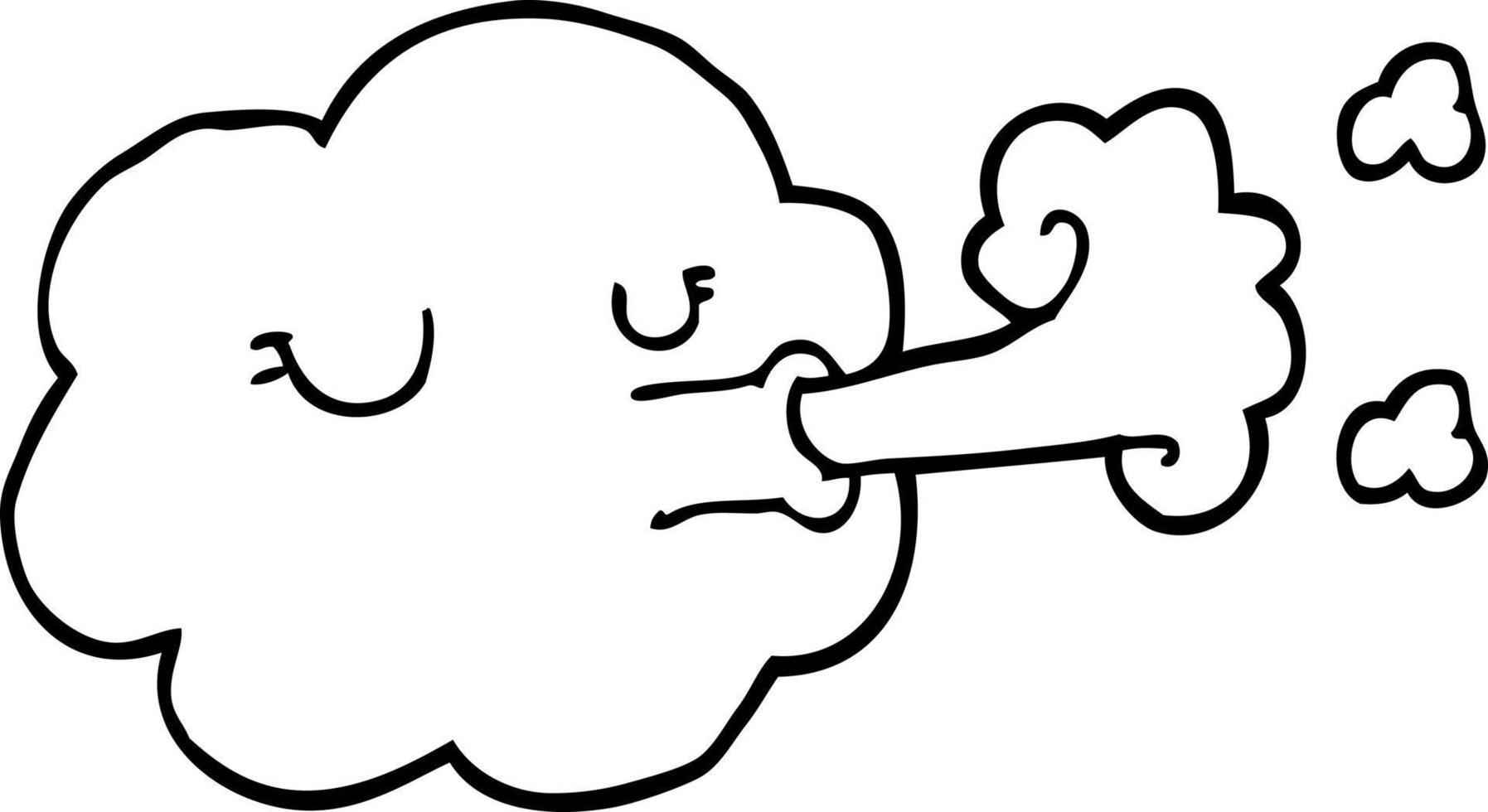 line drawing cartoon cloud blowing a gale vector